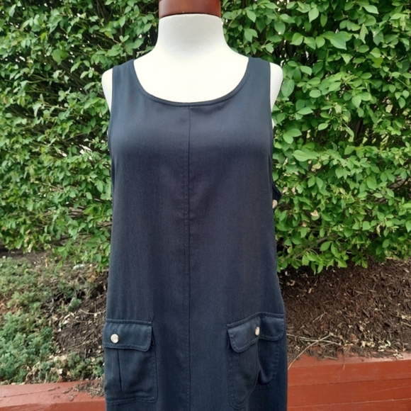 Talbots Vintage 90's Overalls Jumper Pocket Dress Tencel Lyocell Black Small - Picture 5 of 12